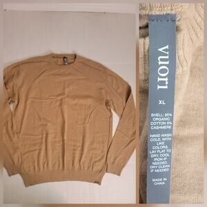 Vuori Fluent Sweater Mens Sz XL Crewneck Organic Cotton Cashmere Knit Tan V250